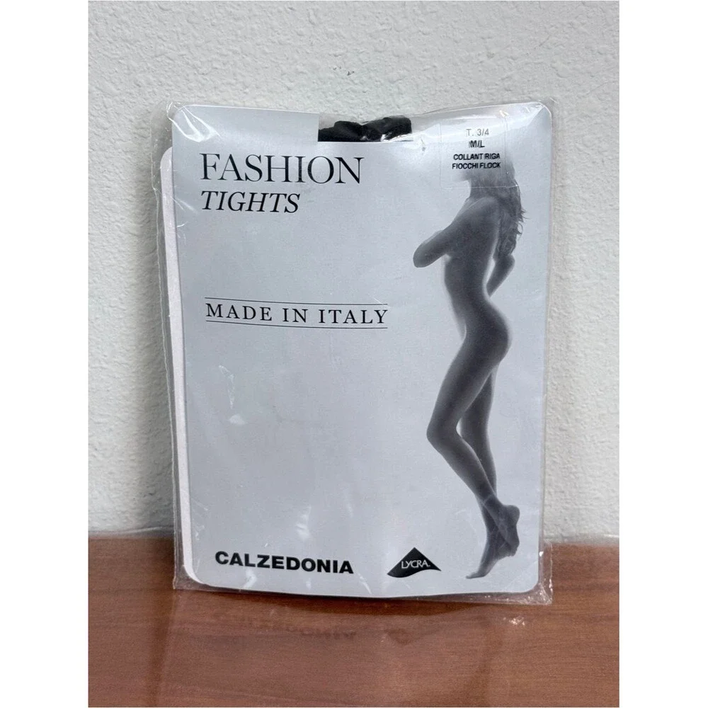 Calzedonia Black Sheer with Back Seams & Bows Tights M/L